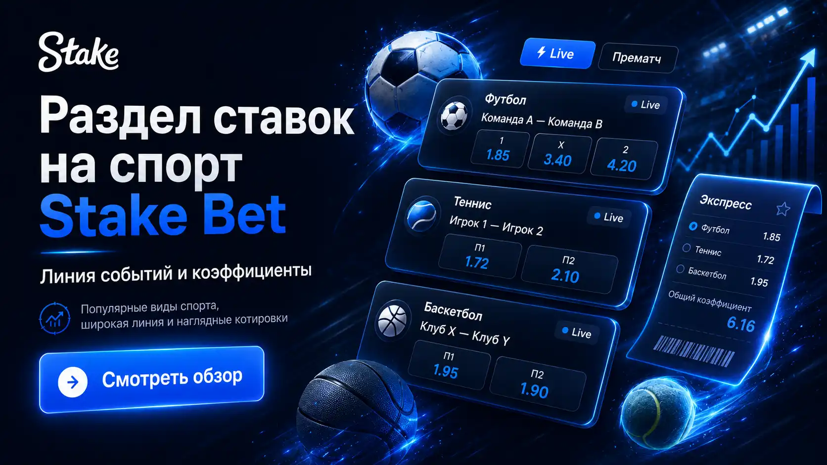 Раздел ставок на спорт Stake Bet: линия событий и коэффициенты